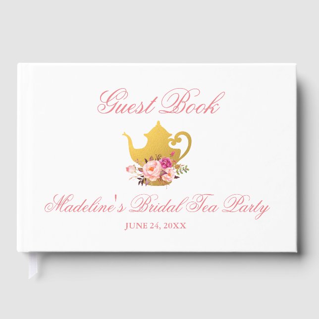 Floral Pink Bridal Shower Tea Party Guest Book (Front)