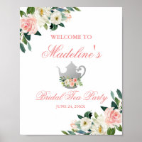 Floral Pink Bridal Shower Tea Party Silver Welcome