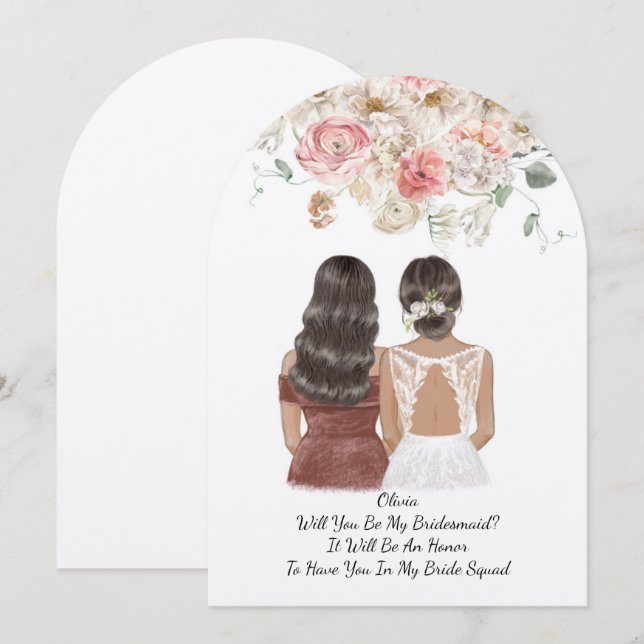 Floral pink bridesmaid proposal card (Front/Back)