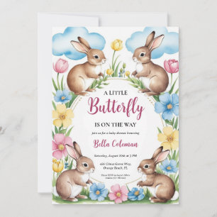floral pink bunny baby shower invitations