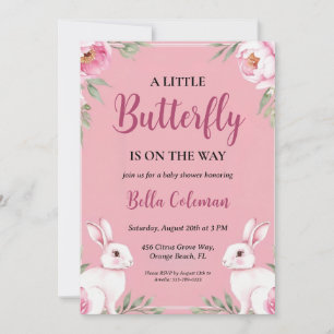 floral pink bunny baby shower invitations