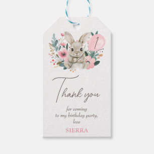 Floral Pink Bunny Birthday Thank You Gift Tags