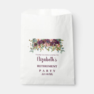 Floral Pink, Burgundy and Glitter Retirement Party Favour Bags