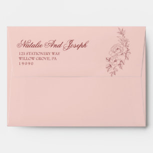 Floral Pink Burgundy Boho Botanical Modern Wedding Envelope