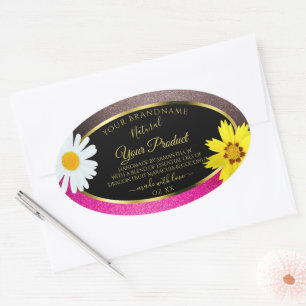 Floral Pink Burgundy Glitter Black Product Labels