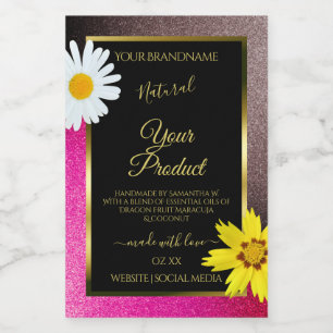 Floral Pink Burgundy Glitter Black Product Labels