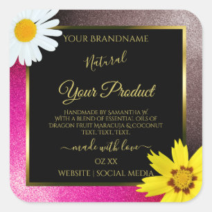 Floral Pink Burgundy Glitter Black Product Labels