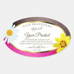 Floral Pink Burgundy Glitter White Product Labels