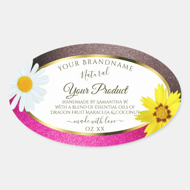Floral Pink Burgundy Glitter White Product Labels (Front)
