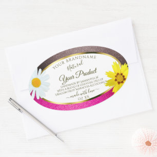 Floral Pink Burgundy Glitter White Product Labels