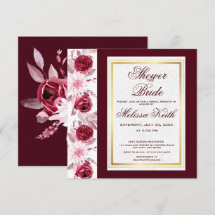 Floral Pink Burgundy Script Bridal Shower Square Invitation