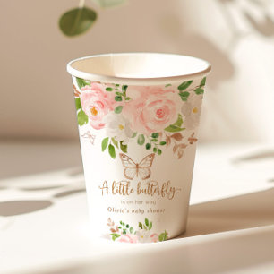 Floral pink butterfly baby shower paper cups