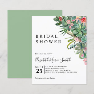 Floral Pink Cactus Budget Bridal Shower Invitation