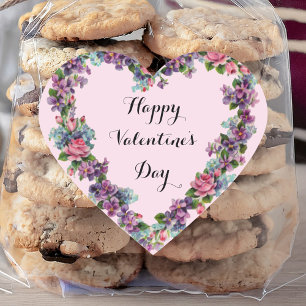 Floral Pink Calligraphy Happy Valentine's Day  Heart Sticker