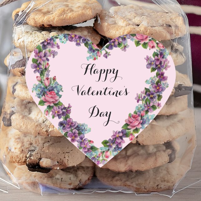 Floral Pink Calligraphy Happy Valentine's Day  Heart Sticker (Creator Uploaded)