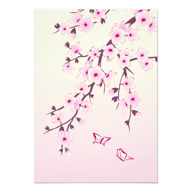 Floral Pink Cherry Blossom Butterflies Photo Print (Front)