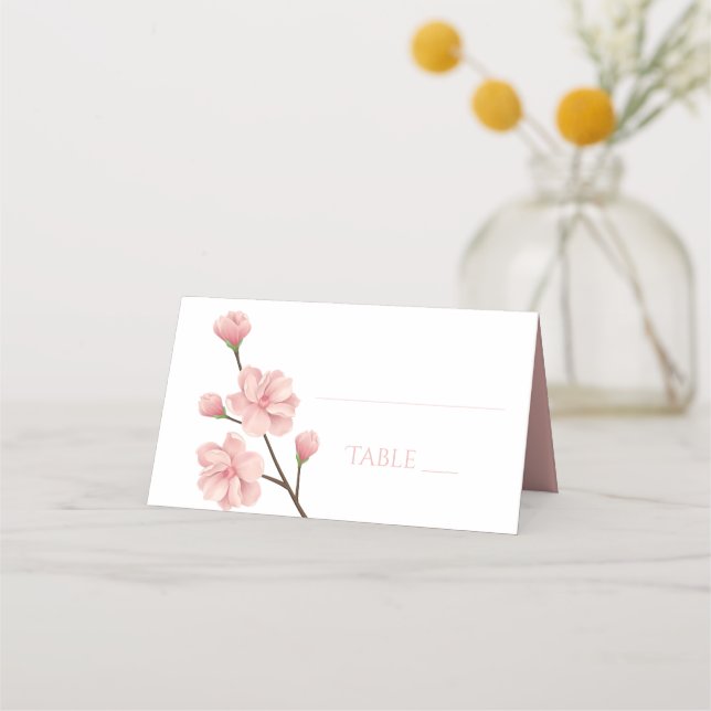 Floral Pink Cherry Blossom Flowers Wedding Party Place Card (Front)