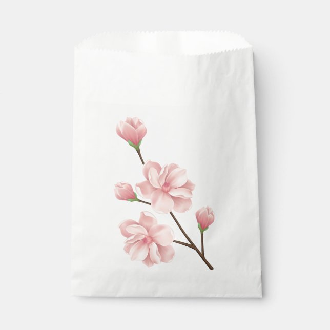 Floral Pink Cherry Blossom Wedding Party Favour Bags (Front)