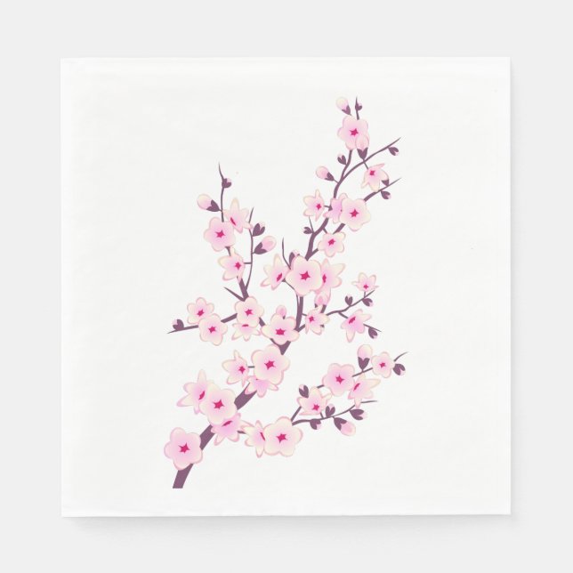 Floral Pink Cherry Blossoms Pink White Napkin (Front)
