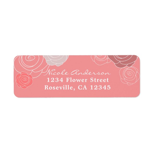 Floral Pink Coral Bridal Shower Address Labels (Front)