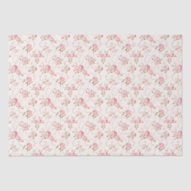 Floral Pink Cottage Roses Pattern  Tissue Paper (Front)