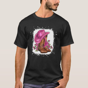 Floral Pink Cowgirl Boots And Hat Valentines Weste T-Shirt