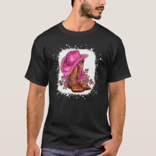 Floral Pink Cowgirl Boots And Hat Valentines Weste T-Shirt