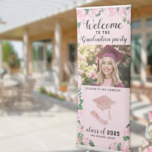 Floral Pink Custom Photo Welcome Graduation Retractable Banner
