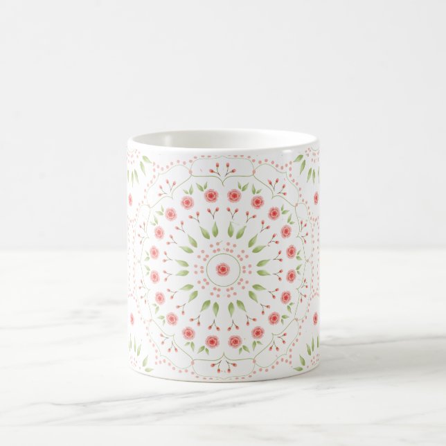 Floral Pink Cute Minimalist Chic Mandala Pattern  Coffee Mug (Center)