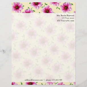 Floral Pink Dahlia Flowers Photo Custom Address Personalised Letterhead