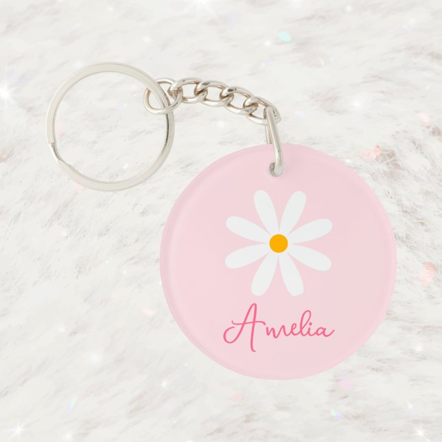 Floral Pink Daisy Personalised Keyring (Creator Uploaded)