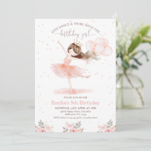 Floral Pink Dance Twirl Birthday Girl Birthday Invitation
