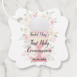 floral pink decor First Communion girl Favour Tags