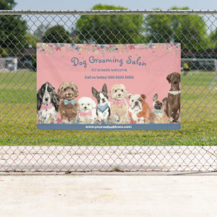 Floral Pink Dog Grooming Salon Promotional  Banner