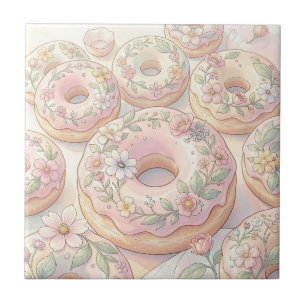 Floral Pink Doughnuts Pastel Illustration Tile