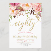 Floral Pink Elegant 80th Birthday Women