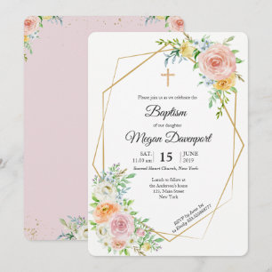 Floral pink elegant Baptism Religious event Invitation