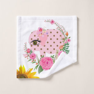 Floral Pink Elephant Bath Towel Sets
