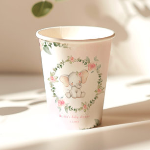 Floral pink elephant little peanut baby shower paper cups
