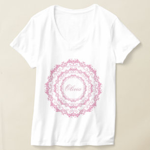Floral pink ethnic mandala. Name. T-Shirt