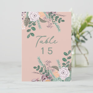 Floral pink eucalyptus wedding table number