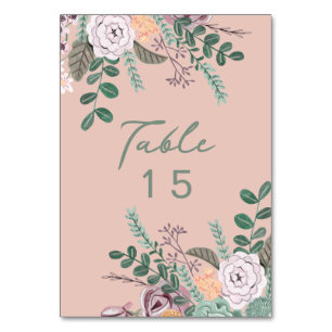 Floral pink eucalyptus wedding table number