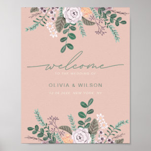 Floral pink eucalyptus wedding welcome poster