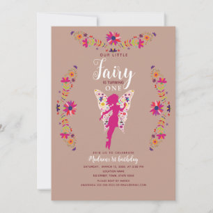 Floral Pink Fairy 1st Birthday  Invitation