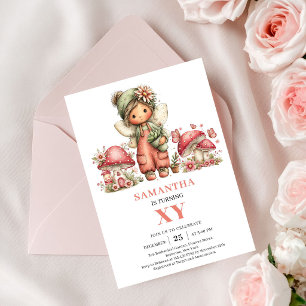 Floral Pink Fairy 8th Birthday Blush Invite Card