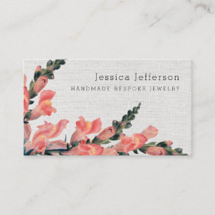 Floral Pink Faux Linen Texture Delicate Modern Business Card