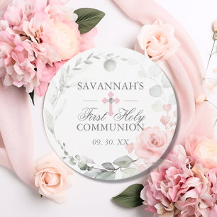 Floral Pink First Holy Communion Thank You Favour Tags
