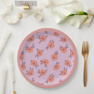 Floral Pink Flowers Repeating Pattern Cute Girly Paper Plate