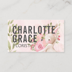 Floral Pink Flowers With Bunny Rabbit Personalised Business Card