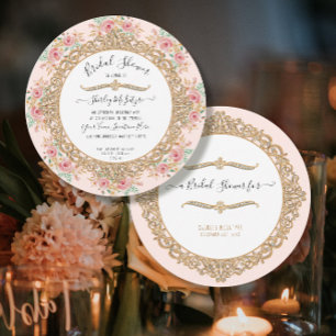 Floral Pink Foliage Gold Elegant Bridal Shower Invitation